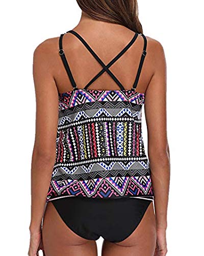 Tempt Me Women Padded Tribal Printed Tankini Set Vintage Retro Tankini Top with Boyshorts Shorts Two Pieces Swimwear Swimsuit Swimming Costume