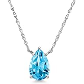Gem Stone King 14K White Gold Swiss Blue Topaz Pendant Necklace for Women | 1.32 Cttw | Gemstone November Birthstone | Pear Shape 8X6MM | With 18 Inch Chain