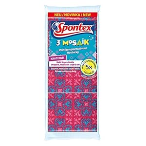 Spontex reinigingsspons mozaïek – schuurspons met anti-pluistechnologie en praktische handgreep