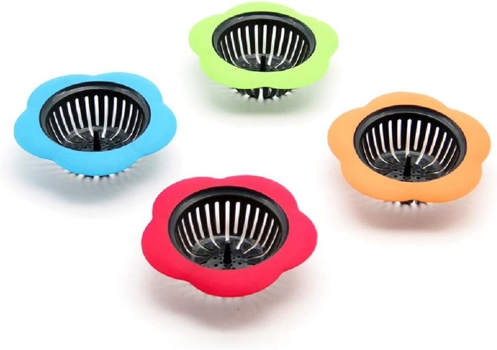 Silicone Kitchen Sink Strainer 4 Pack,Plainmarsh Drain FilterLarge Wide Rim 4.5" Diameter (4.5" Diameter, 4 Color)