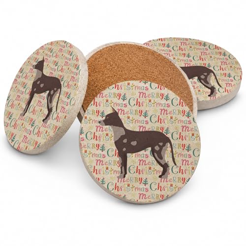 Caroline's Treasures Peruvian Hairless Dog Merry Christmas Large Sandstone Coas…