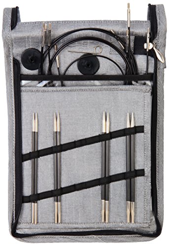 Knit Pro Karbonz Interchangeable Needle Starter Set, Black and Grey fabric Case