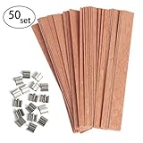 Hapy Shop 50 Pieces Wood Candle Wicks with Iron Stand Natural Environmental-Friendly Wick Candle Cores for Candle Making and Candle DIY(13x1.3cm / 5.1x0.5inch)