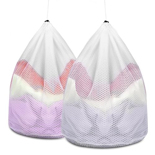 AiQInu Set of 2 Laundry Bag with Drawstring, Laundry Net for Washing Machine, Reusable Mesh Washing Bag, Washing Net, Fine for Washing Machine, 40 x 30 cm