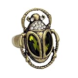 Gold Plated Q&Q Fashion Vintage Egyptian Cleopatra khepri Scarab Beetle Green Rhinestone Stretch Finger Ring