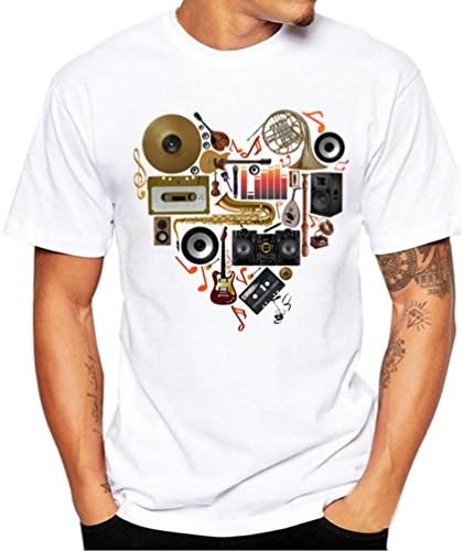 Men Tee Shirt, Summer Graphic Print T-Shirt Polo Shirts Hip Hop Outfit Cool Tank Tops (XXXL, White Heart)