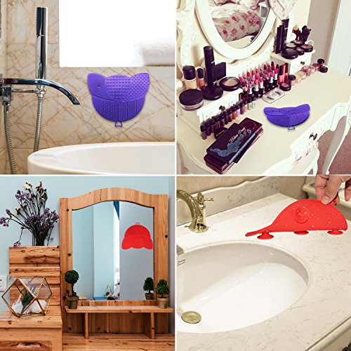 2 Large Packs of Silicone Brush Cleaning Mat, Oyrlize Soft Silicone Cosmetic Makeup Brush Cleaner Pad Portable Washing Tool with Strongest Suction Cup - Thumbnail 6