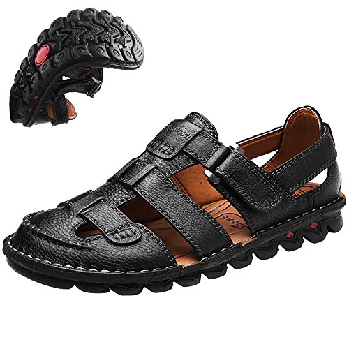 JIONS Closed Toe Leather Fisherman Mens Sandals