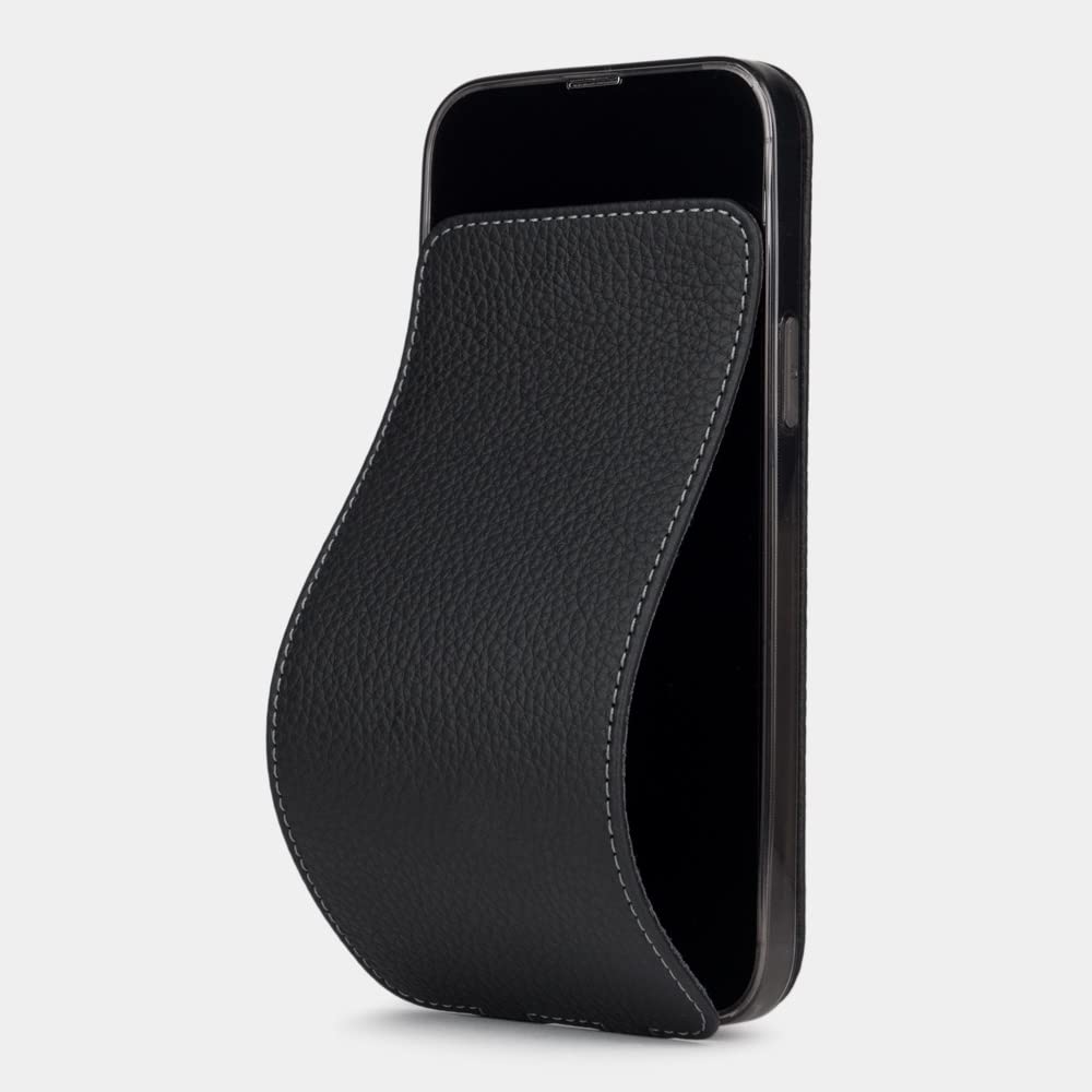 Marcel Robert - leather folio case for iPhone 13 - patented model - ultra thin - made in France - [ BLACK SOFT ]