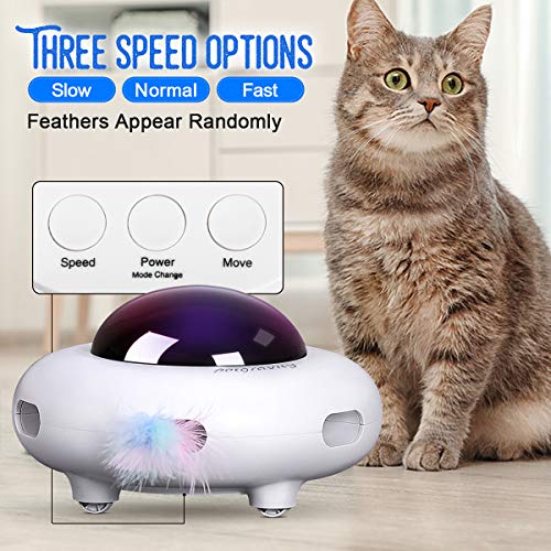 LONGYI Cat Toy Interactive,UFO Cat Toy with LED Light Can Automatic Moving UFO Cat Toy with Feather Fun Toy for Cat Exercise with 3 Colors Teaser Cat Toy