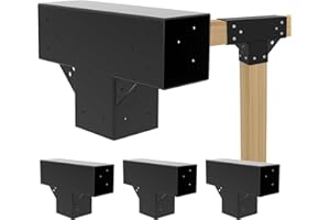 VLAENG Pergola Kit T Shaped 6x6(Actual: 5.7"x5.7")-4 Pack Pergola Brackets 6x6-3 Way DIY Woodworks Gazebo Bracket Kit with Screws for Wood Beams-Elevated Wood Stand T Brackets for Sunroom Carport Cabin