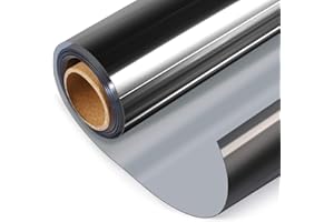 HIDBEA One Way Window Film, Daytime Privacy Sun Blocking Reflective Window Film No Glue Static Cling Heat Control Window Tinting Film for Home and Office, Black Silver, 29.5 x 157.5 Inch