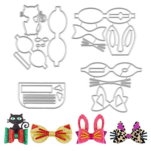 4 Set Cat Bow Tie Cutting Dies for Making Hair Bows, Bunny Ear Bow Die Stencil Cuts for Card Making DIY Bow Craft