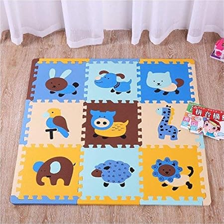 TheTickleToe Baby Nursery Floor Mat Play Mat Puzzle Games Toys with Animal Cut Outs 9 Pieces and 12 Pieces Borders (Multicolour)