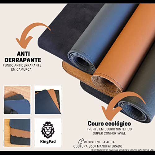 Mouse Pad Grande 90x40cm KingPad Couro Ecológico Preto – Desk Pad Antiderrapante para Escritório, Home Office, Estudo – Tapete de Mesa Resistente à Água