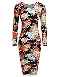 Hotouch Womens Floral Sweetheart Bodycons Midi Dress Short Sleeve Scoop Neck Pencil Slim Dress