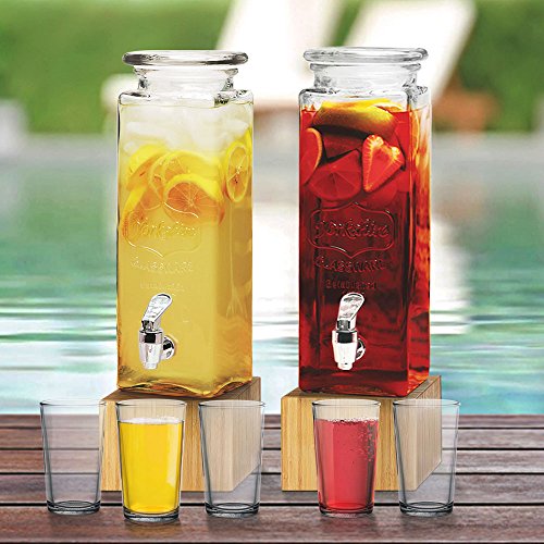 Tall Square Mason Jar Beverage Dispenser with Lid and Leak Free Spigot