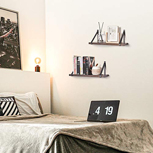 Labcosi Dark Brown Floating Shelves, 2Pack Farmhouse Wooden Wall Decor