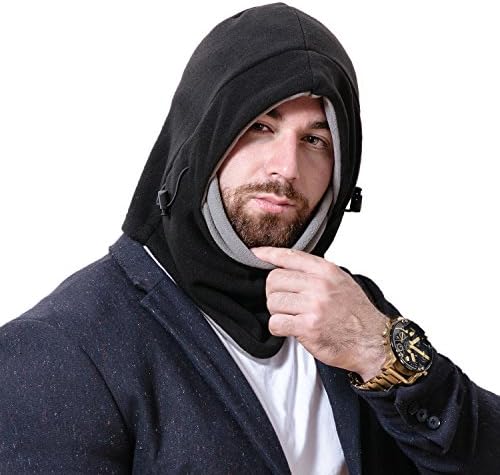 FAMY Mens Windproof Warm Fleece Neck Hat Winter Ski Full Face Mask Cover Cap (Black light gray)