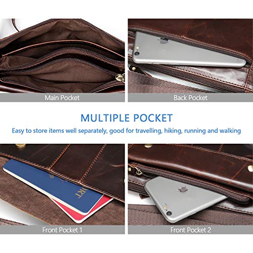 Fashionable Genuine Leather Fanny Pack Slim Waist Bag with Adjustable Belt Strap Brown