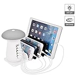 USB Charging Station,SHOW WISH Charging Stand Organizer With Mushroom LED Desk Lamp-3.0 Quick Charge Multiple USB Charger Station for Smartphones,Tablets & Other Gadgets
