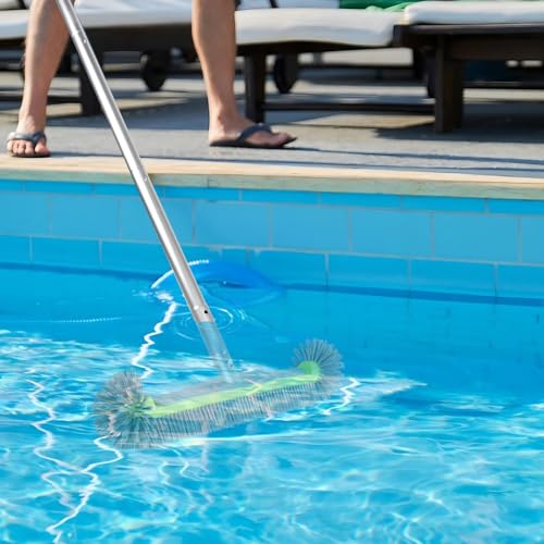 LALAGO Pool Brush, Pool Cleaning Brush, Brush Head with 175 cm Aluminium Handle, Cleaning Brush for Cleaning Bottom, Wall Brush for Swimming Pool (with Handle)