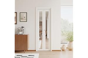 JuJuBon Bifold Doors, 24"x 80" HD Mirror Bifold Closet Doors with Sliding Hardware Kit, Interior Bi Fold Doors for Pantry, Solid Build Quality & Easy Install, White