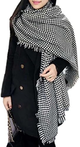 AmilyTartan Blanket Scarf Wrap Shawl Houndstooth Scarf Open Front Poncho Capes with Tassels
