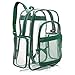 MGgear 17 Inch Clear PVC Backpack with Green Trim and 5 Zipper Compartments, Transparent School Bookbag for Boys Girls, Travel or Work Bag for Men Women