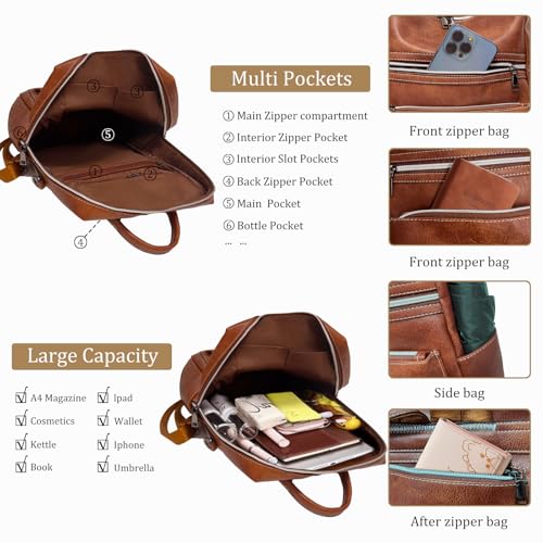 ECOTISH Women's PU Leather Backpack, Bags Laptop Backpack Waterproof 2 in 1 for Women Casual School Work Backpack, Anti-Theft Backpack for Travel, School Work