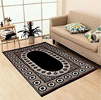 AM Creation Velvet Touch Chenille Black Carpet for Living Room Hall Bedroom Drawing Room Dining Hall Study Room, 7 feet(Length) x 5 Feet(width)