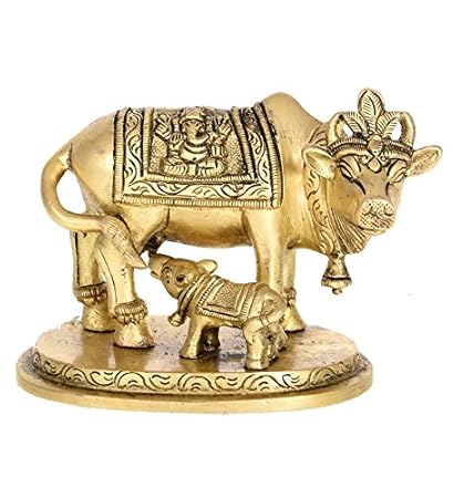 eCraftIndia Brass Holy Kamdhenu Cow and Calf Idol