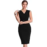 Allegra K Sheath Dress for Women's Sleeveless V Neck Business Office Belt Pencil Dresses