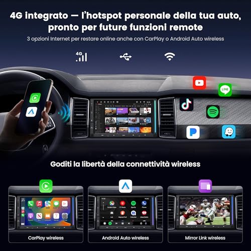 ATOTOZONE S8 Gen4 7 pollici Android Autoradio 2DIN 4G LTE Integrato | CarPlay Wireless e Android Auto, Octa-Core 4G+64G, QLED Schermo Touch, Navigatore GPS, DSP, Tethering via WiFi/BT/USB, FM/RDS