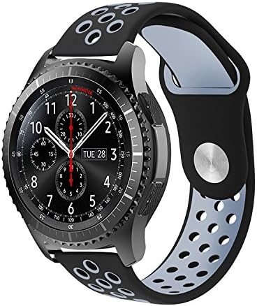 Gear S3 Strap, 22mm Silicone Sport Watch Band with Ventilation Holes for Samsung Galaxy Watch 46mm/Samsung Gear S3 Frontier/Classic, Moto 360 2nd Gen Men’s 46mm - Black/Gray
