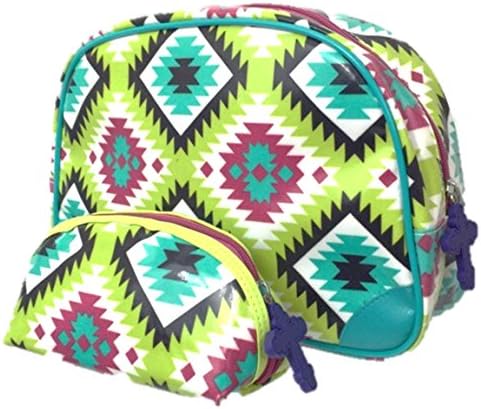 Gypsy Soule Oilcloth Aztec Print Travel Make Up Cosmetic Bag Totes Set of 2