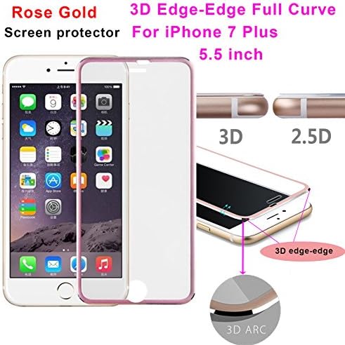 iPhone 7 Plus Tempered Glass Screen Protector, GetChance 3D Curved Edge Tempered Glass Film Full Screen Protector for Apple iPhone 7 Plus Rose Gold