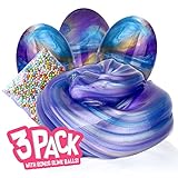 SLIME TIME Fluffy Slime Soft Colorful Egg Purple Glitter with Mix-in Beads (3 Pack)
