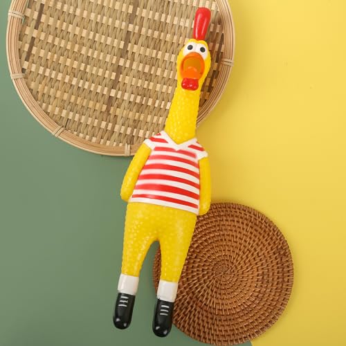 MCPINKY Rubber Chicken Dog Toy, Squeaky Chicken Screaming Chicken Red & White Stripes Prank Novelty Toy for Prank Noise Maker Dog Toy