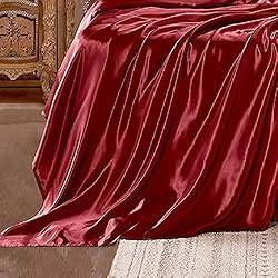 wavveUziz Satin Sheets Full Size Red Satin Bed