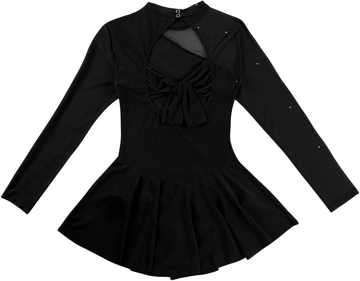 MSemis Women Adult Long Sleeve Mesh Figure Ice Skating Dress Ballet Leotard Dress Lyrical Dance Costume: Clothing