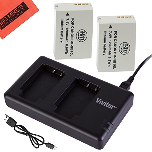 2-Pack Of NB-10L Batteries And Dual Battery Charger Kit for Canon PowerShot G15, G16, G1X, G3X, SX40 HS, SX40HS, SX50 HS, SX60 HS Digital Camera