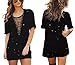 YONYWA Women’s Lace up Deep V Cross Front Half Sleeve Distressed Tshirt Dress Mini