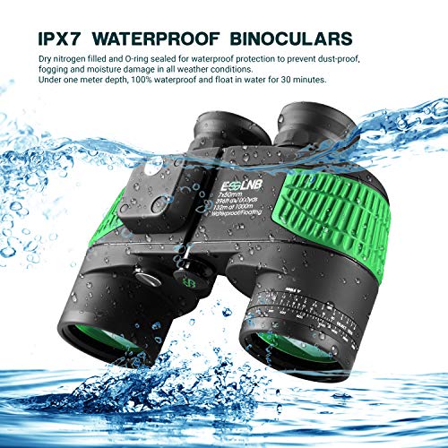 ESSLNB Marine Fernglas mit Entfernungsmesser Nachtsicht Kompass 7x50 Militär Feldstecher Ferngläser Wasserdicht BAK4 für Kinder Erwachsene mit Tasche und Gurt – Bild 5