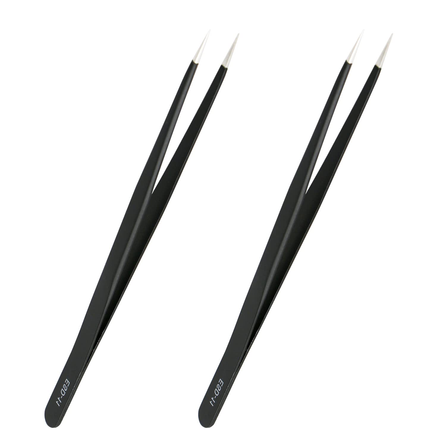 Aopin 2pcs ESD-11 Anti-Static Precision Tweezers, Anti-Static Multi-Function, Polished Edges Corners Suitable for Electronic Repair, Laboratory Operation, Jewelry Making Process,Black,