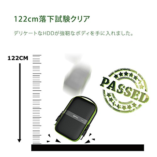 2TB Silicon Power Armor A60 Shockproof Portable Hard Drive - USB3.0 - Black/Green Edition