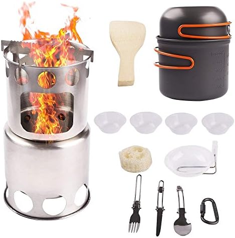 MA3TY Wood Burning Stove with Cookware Set Potable Stainless Steel Camping Wood Stove Backpacking Stove for Picnic,Hiking,Hunting,Camping.
