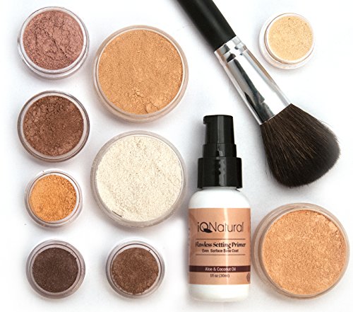 iQ Natural Mineral Makeup Starter Kit – Powder Brush, Silk Primer, Mineral Foundation, Setting Veil, Bisque Concealer, Bronzer + Eye Shadow for Flawless Bare Looking Skin, Full Set (Tan) - Thumbnail 2