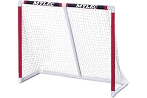 Mylec PVC Junior Hockey Folding Goal for Indoor + Outdoor (54 x 44 Inches), Lightweight & Portable, Sleeve Netting System (Red, 15 Pounds)