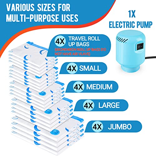 Vacuum Storage Bags with Electric Air Pump, 20 Pack (4 Jumbo, 4 Large